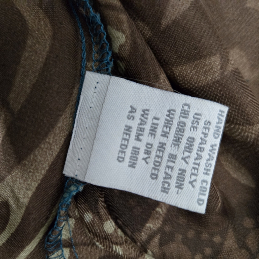 Dressbarn Satin Floral Blouse Brown Blue Paisley Cottagecore 3/4‎ Sleeve Sz 1X - Picture 9 of 11